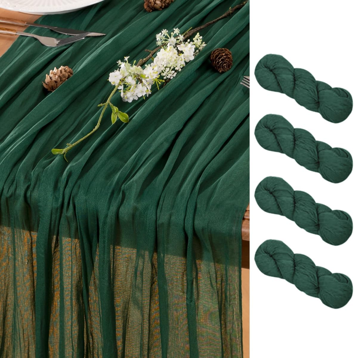 Emerald Green Table Runner Cheesecloth Table Runner 4 Pack 14FT Farmhouse Table Runners 160 Inches Fall Table Decor Dining Room Centerpiece Wedding Boho Baby Shower Birthday