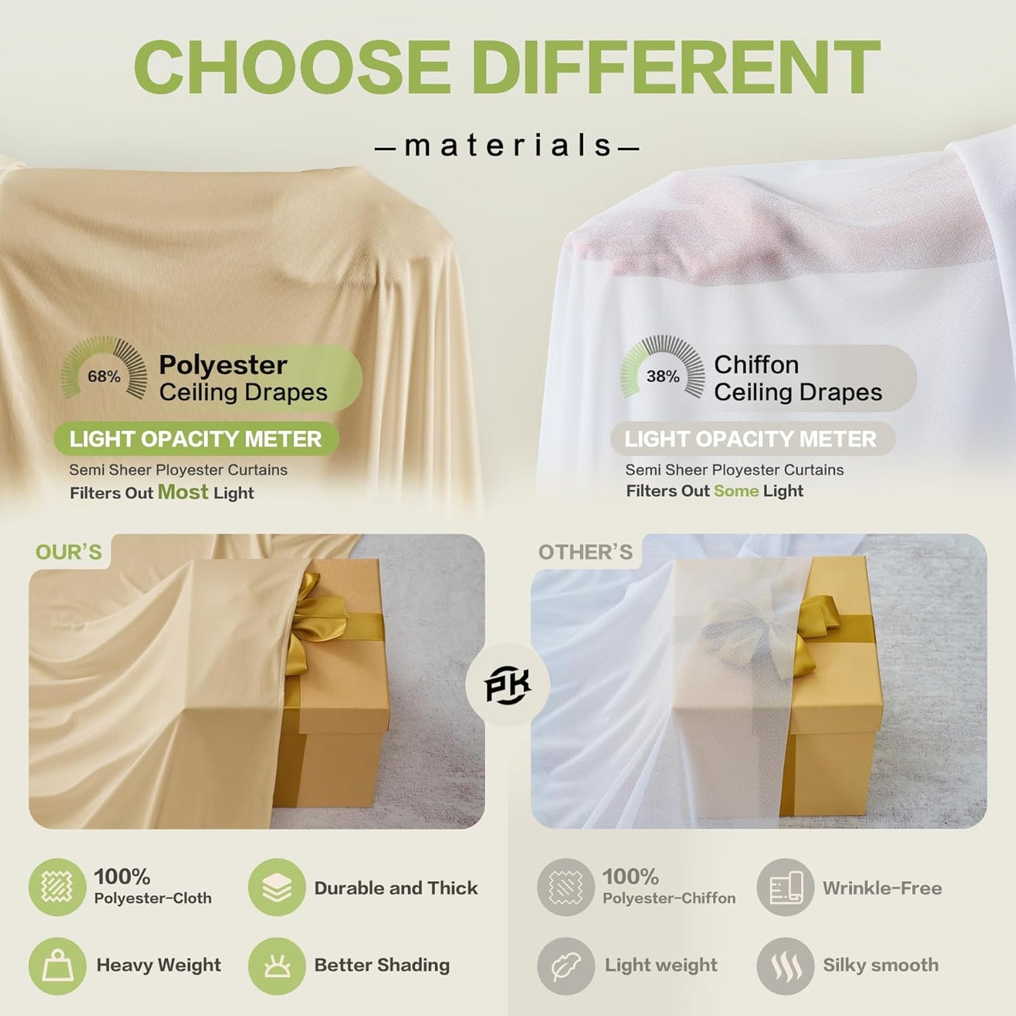 PartyVillage 10ft×15ft Beige Backdrop Curtain for Wedding Parties, 2 Panels Wrinkle Free 15 FT Long Polyester Photo Backdrop Drapes Back Drop Cloth for Birthday Photography Background