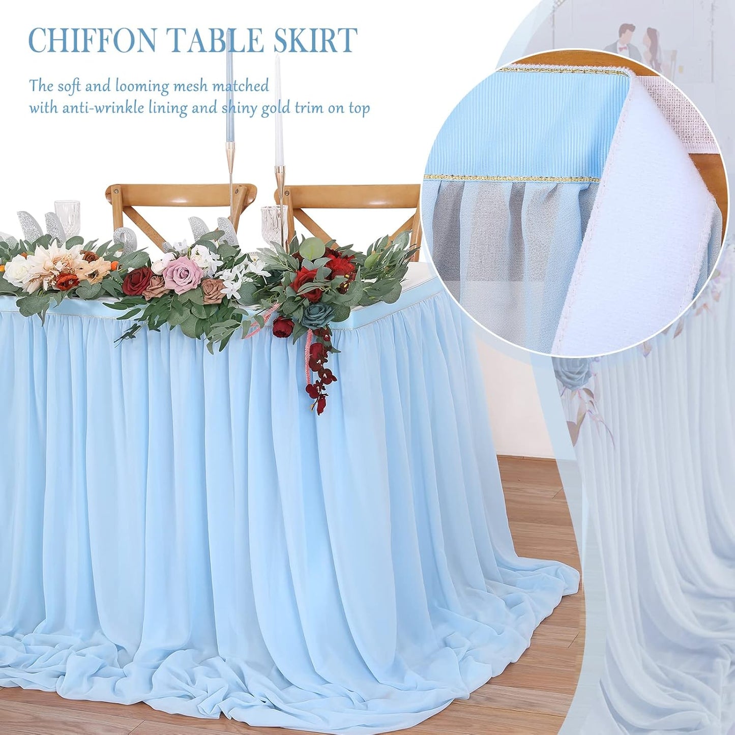 Baby Blue Table Skirt for Birthday Party14ft Rectangle or Round Chiffon Table Skirt for Boy Gender Birthday Mermaid Theme Party Decoration