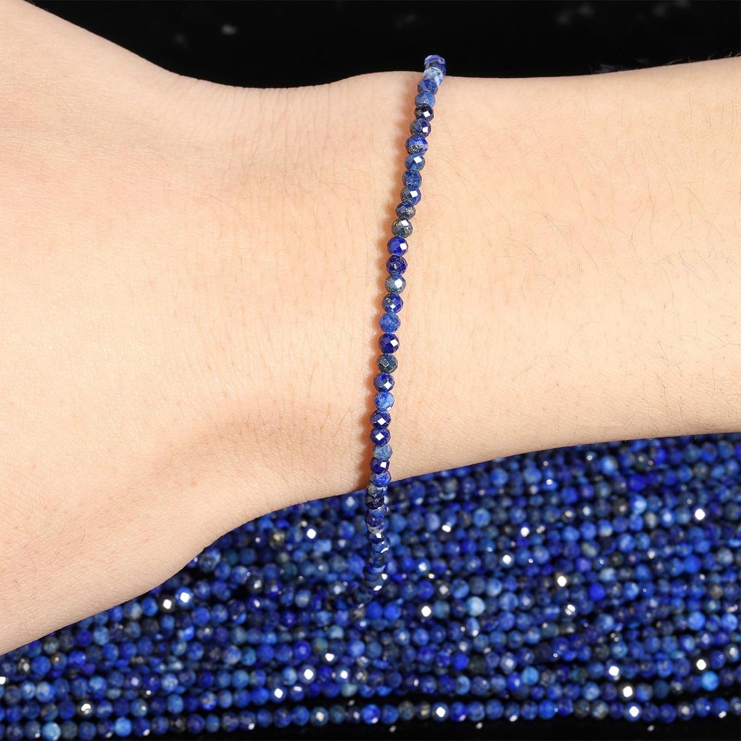 Song Xi 120pcs 3mm Natural Dark Lapis Lazuli Gemstone Beads Faceted Round Loose Stone Beads for Jewelry Making