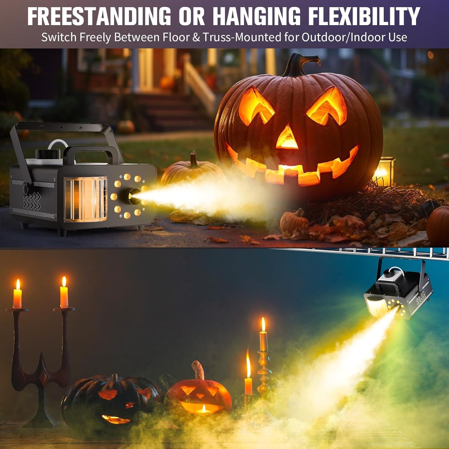 Fog Machine with RGBW LED Lights, 1200W Professional Smoke Machine, 1L Tank, 3000CFM Output, 14 Colors for DJ Party Stage Wedding Halloween 4PACK