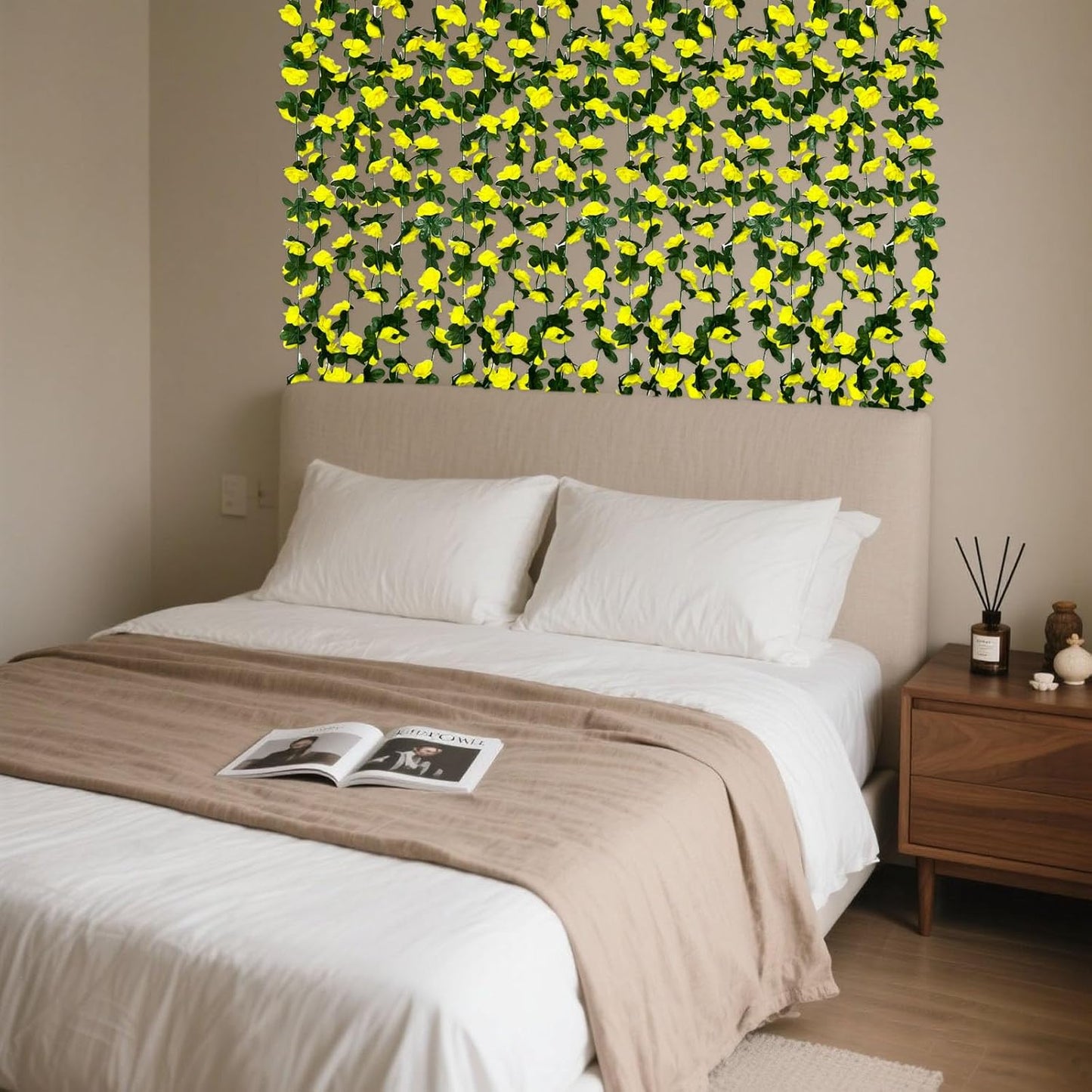 8Pcs 63Ft Yellow Rose Garland, Fake Rose Hanging Flowers, Artificial Flower Vine, Hanging Floral Vine Garland for Wedding, Birthday Party, Wall Arch, Halloween, Christmas Garden Backdrop Decor