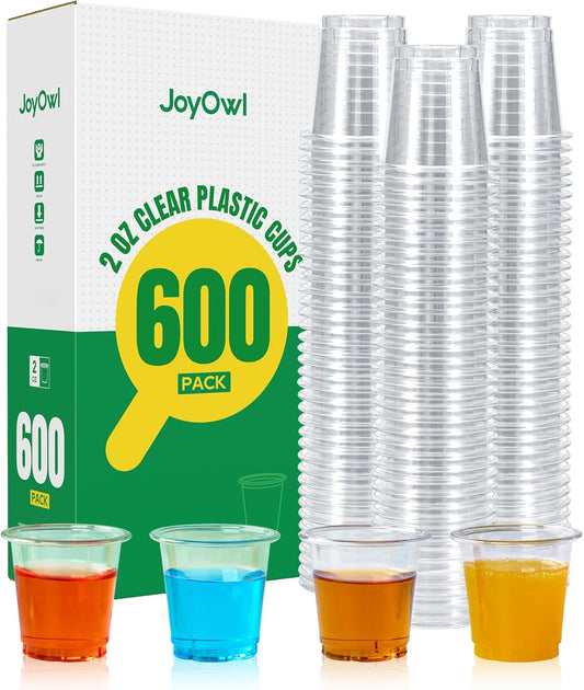 600 pack 2 OZ Plastic Shot Glasses, Mini Disposable Shot Cups for Party, Events, Whiskey and Wine Tasting