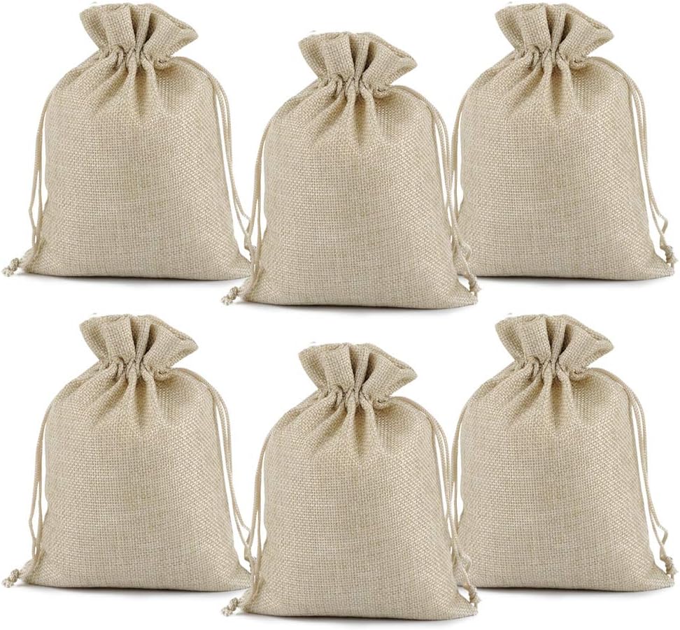 Lucky Monet 25/50/100PCS Burlap Gift Bags Wedding Hessian Jute Bags Linen Jewelry Pouches with Drawstring for Birthday, Party, Wedding Favors, Present, Art and DIY Craft (25Pcs, Cream, 5” x 7”)