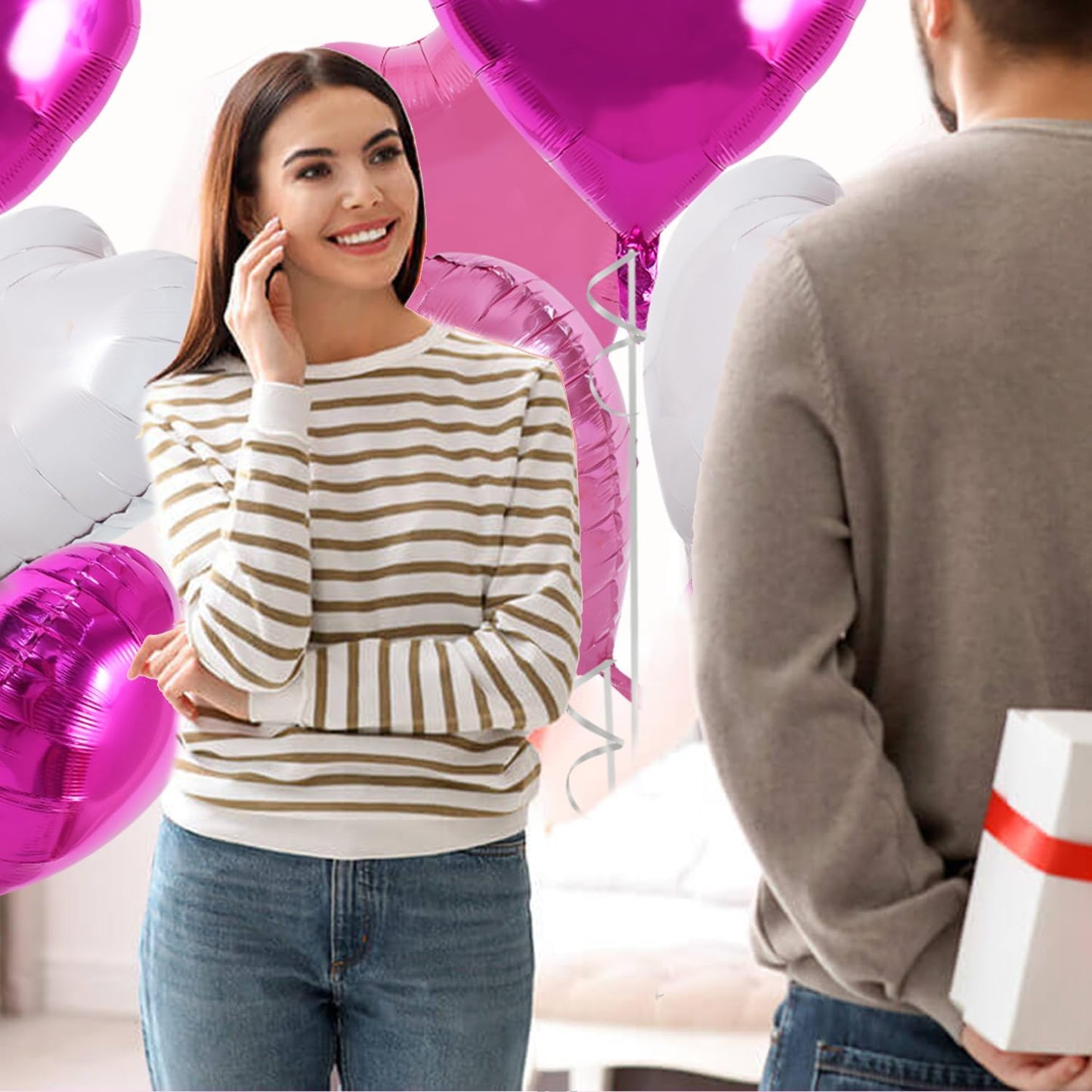 TONIFUL 30Pcs 18 Inch Pink White Heart Balloons Hot Pink Heart Shape Foil Mylar Balloons Decoration for Birthday Valentine's Day Wedding Bridal Shower Anniversary Engagement Party Supplies