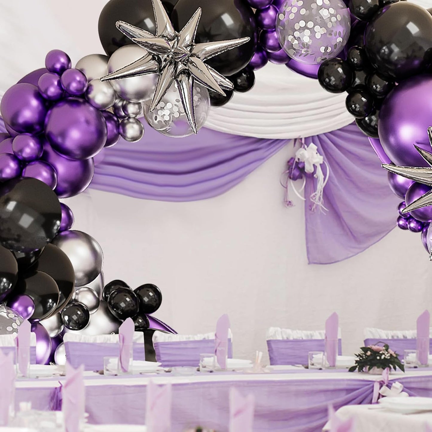 Metallic Purple Balloon Garland Arch Kit,127Pcs Metallic Purple Balloon Sliver Confetti Balloon for Graduation Baby Shower Birthday Wedding Gender Reveal Party Decorations