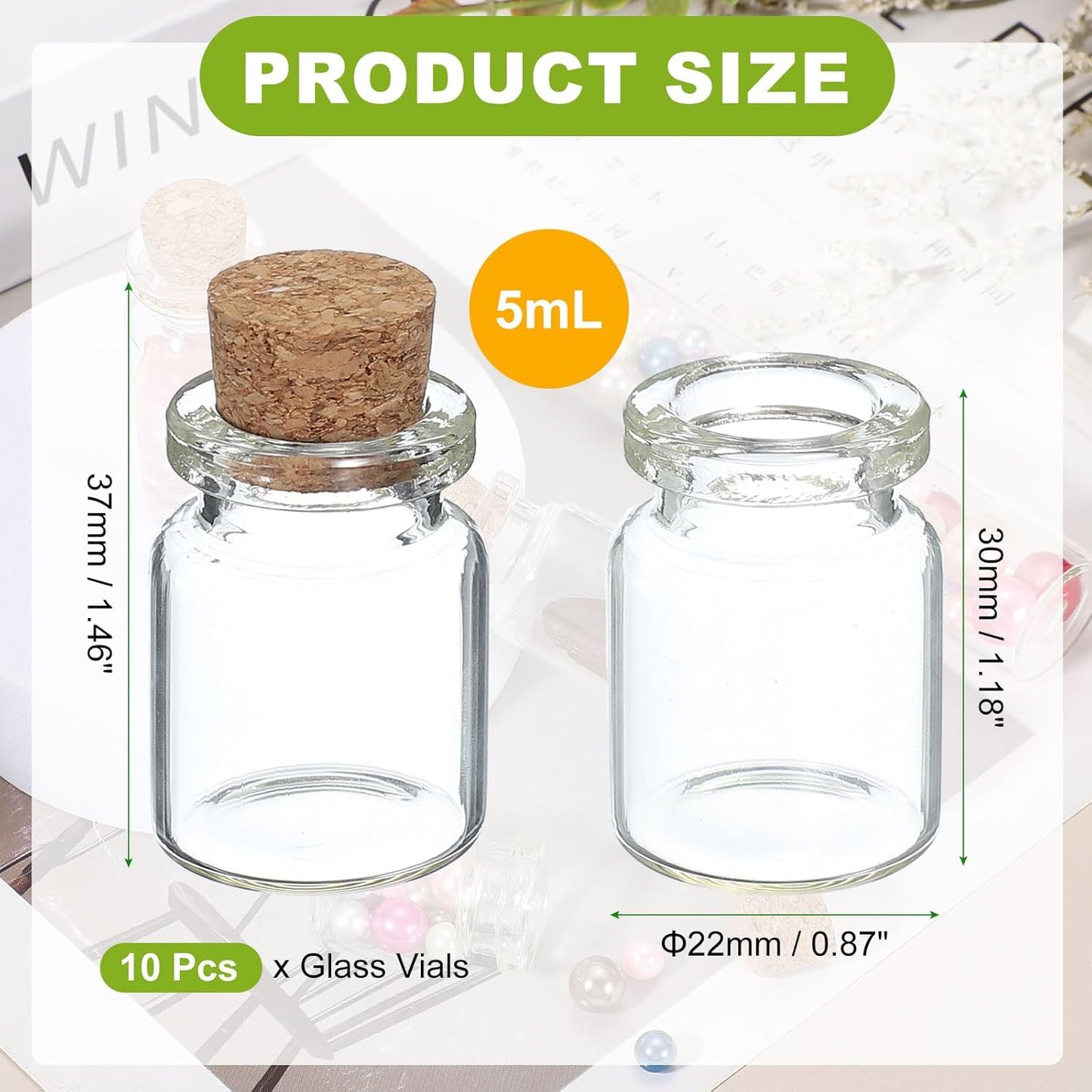 uxcell 10Pcs Mini Glass Bottles with Cork Stoppers, 5ml Small Clear Bottles Glass Empty Jars Vials for DIY Crafts Party Wedding Decor Favors