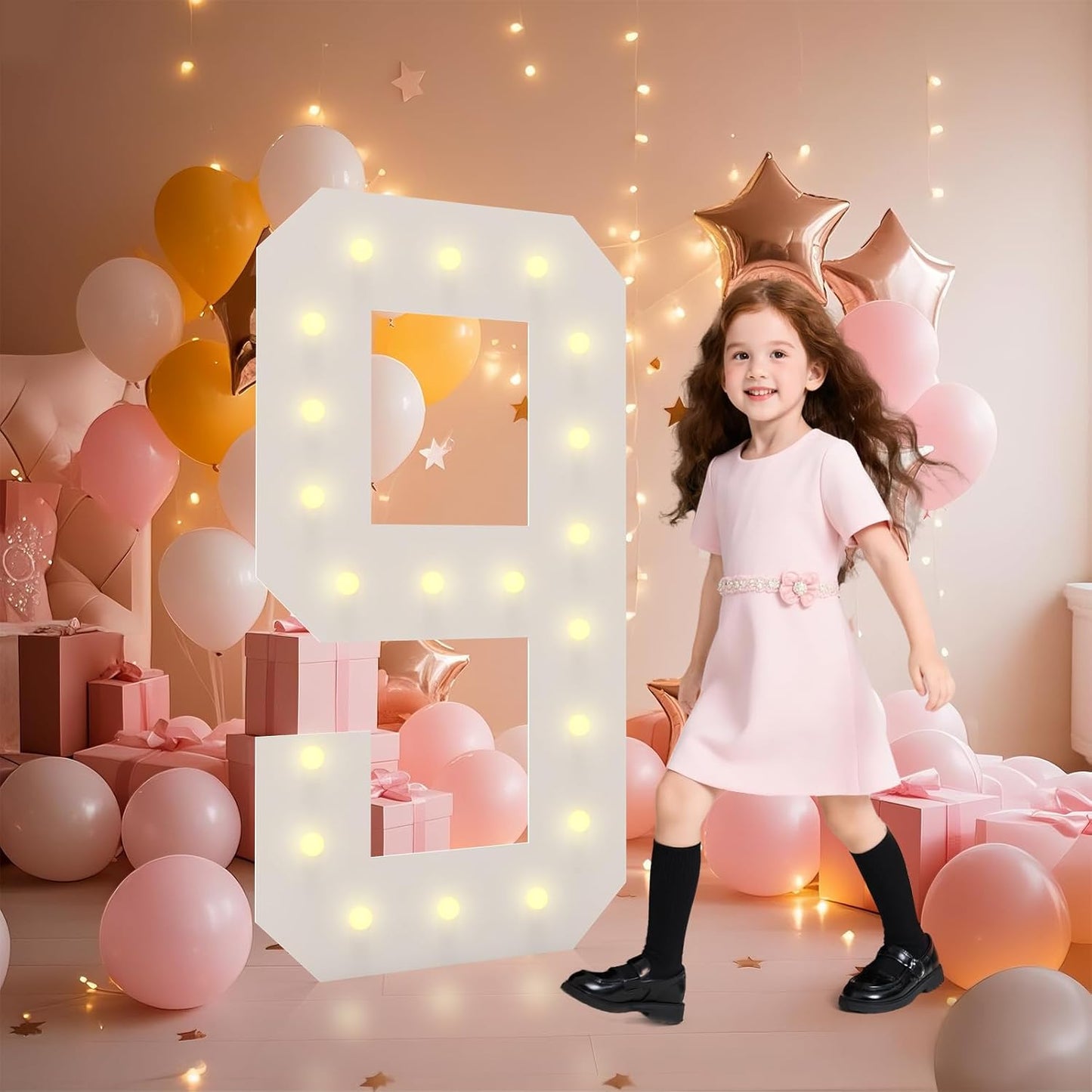 LOBOOM 4FT Light Up Numbers, Marquee Numbers 4 Feet Tall Giant Number 9 Mosaic Big Number Sign for 9th 19th 39th Birthday Party Backdrop Anniversary Decorations, Pre-Cut Large Frame