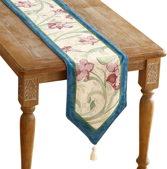 patdrea Designer Elegant Bright Linen Table Runner 71 Inch Long, Mauve Iris Floral Pattern Table Mat, Decoration for Kitchen Dining Table Coffee Table Shelf Cabinet Banquet Christmas ,12"*71"