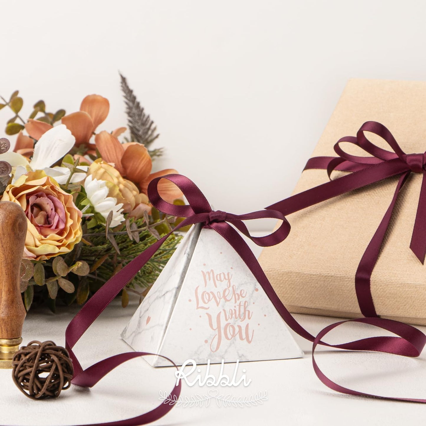 Ribbli Double Faced Burgundy Satin Ribbon,3/8” x Continuous 25 Yards,Use for Bows Bouquet,Gift Wrapping,Floral Arrangement