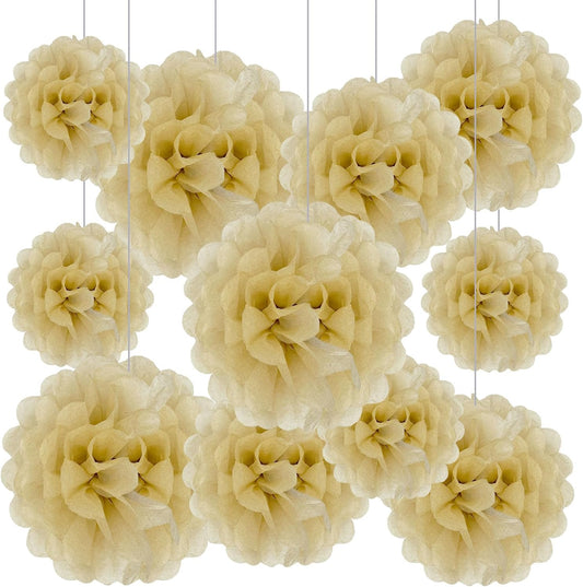 Tissue Paper Pom Poms, Light Khaki Tissue Paper Flowers, Hanging Flower Balls for Weddings Fiesta Parties Birthday Baby Showers Classroom Bridal Shower Decoration (20Piece Set-6/10/12/14Inch)