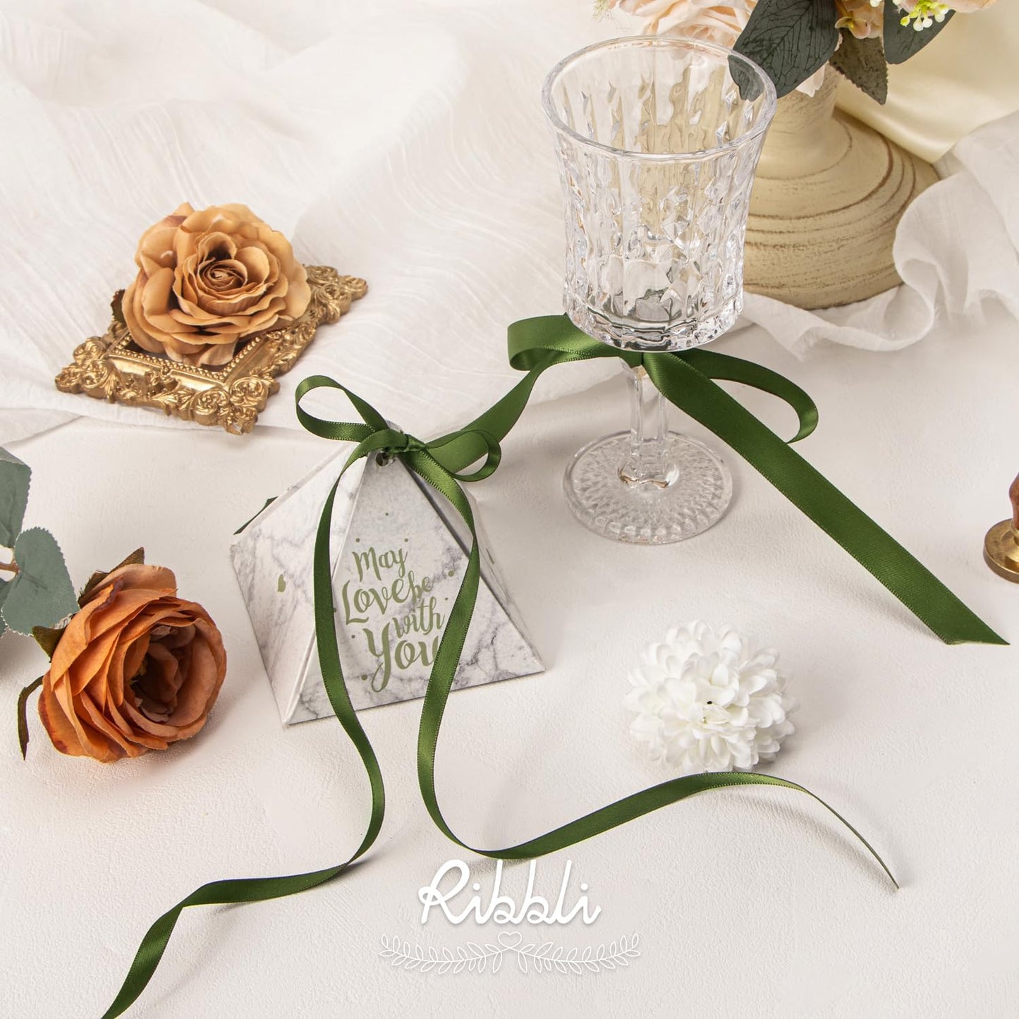 Ribbli Moss Green Satin Ribbon,Double Faced Satin 1/4 inch x Continuous 25 Yards,Use for Bows Bouquet,Gift Wrapping,Wedding Decoration,Floral Arrangement