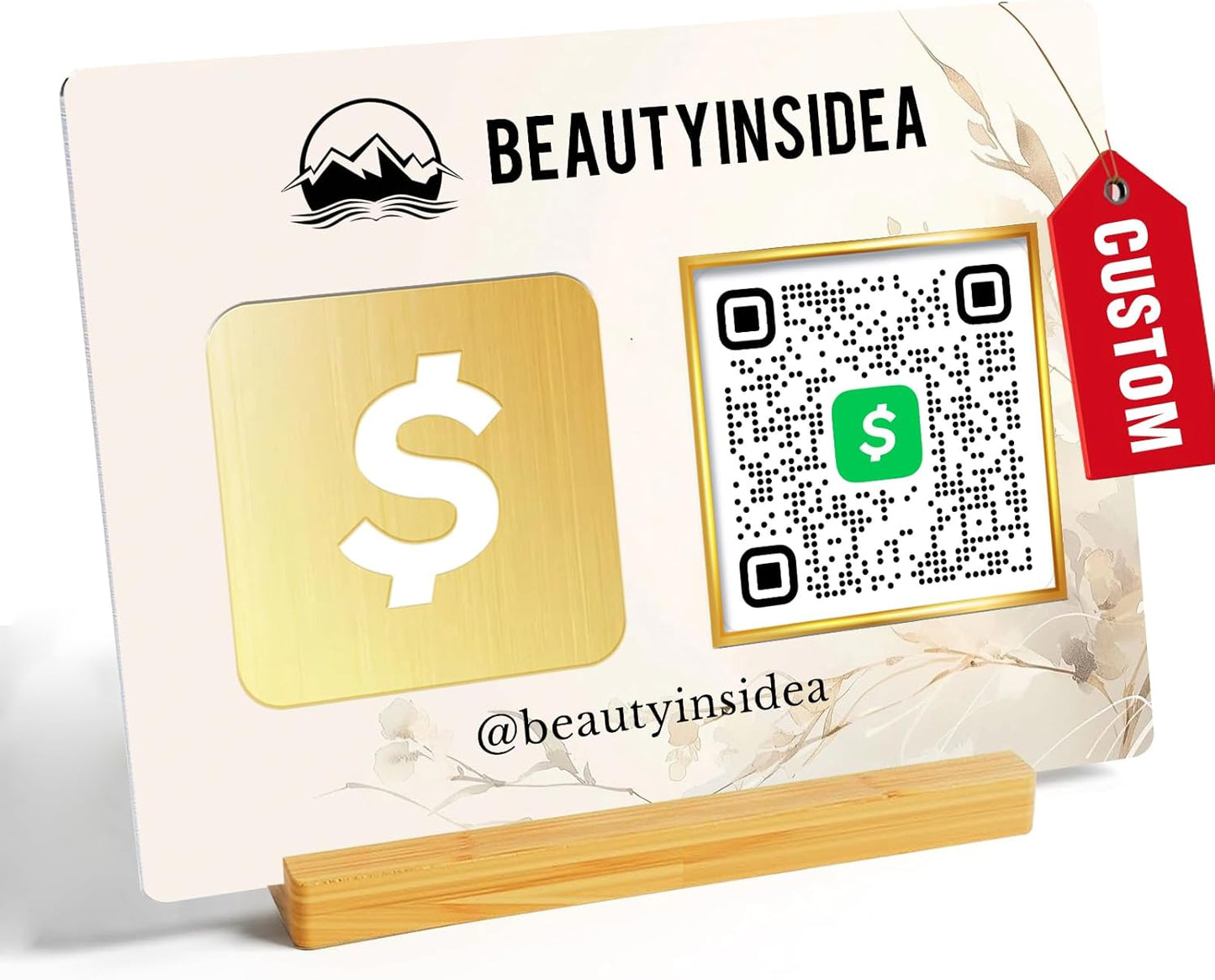 Personalized Custom Metal QR Code Sign Venmo Cashapp Scan to Pay with Stand Instagram Facebook Social Media QR Signs Bar Code QR Plaque Print for Business Salon Beauty Store Restaurant Wifi Sign (Horizontal 1)