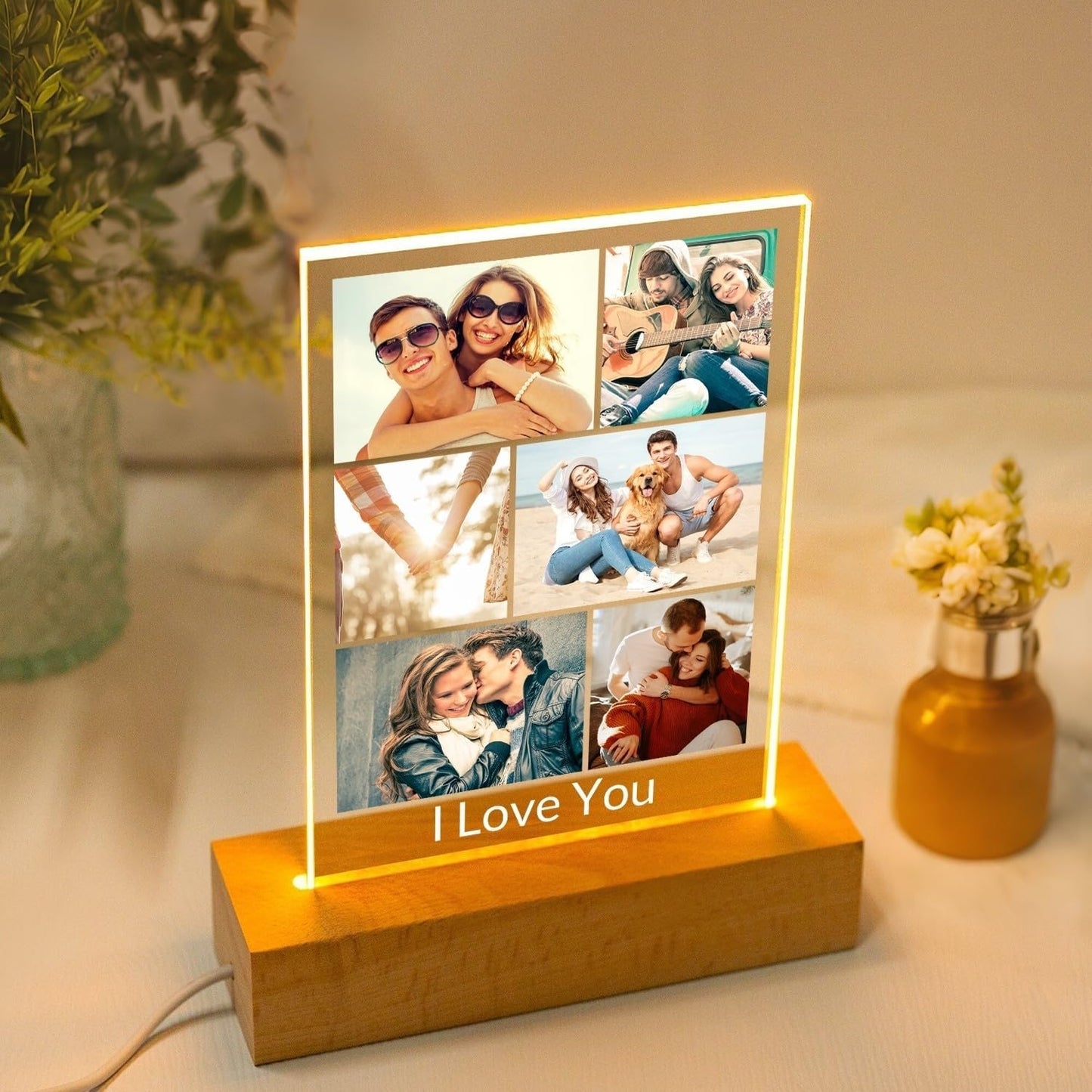 Custom Picture Frames with Photo, Personalized Photo Frame with Night Light, Customized Picture Frame, Personalized Anniversary Birthday Gifts for Women Men Her Him Girlfriend Boyfriend