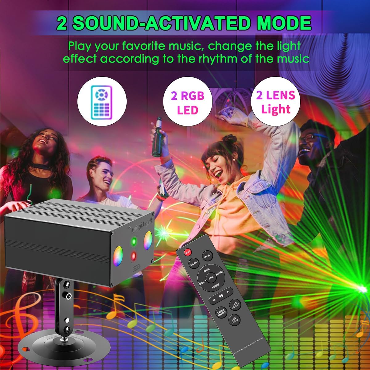 Party Lights,Disco DJ Strobe Light Rave Stage Projector Effect Dance Club Light Sound Activated with Remote Control for Parties Home Show KTV Pub Dance Christmas