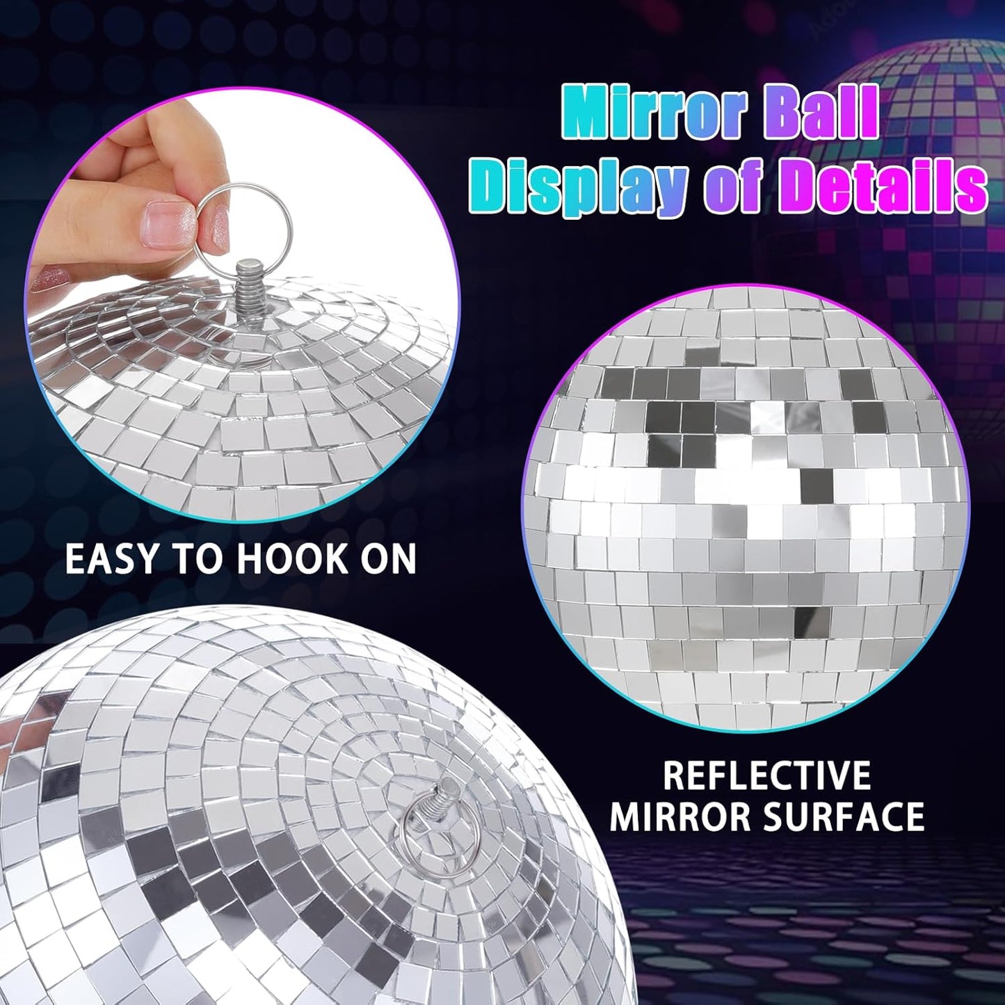 Mirror Disco Ball Silver Mirror Ball: 6 Inches Reflective Hanging Ball - 80s Party Club Stage Props DJ Light Effect Decoration (6''-4PCS)