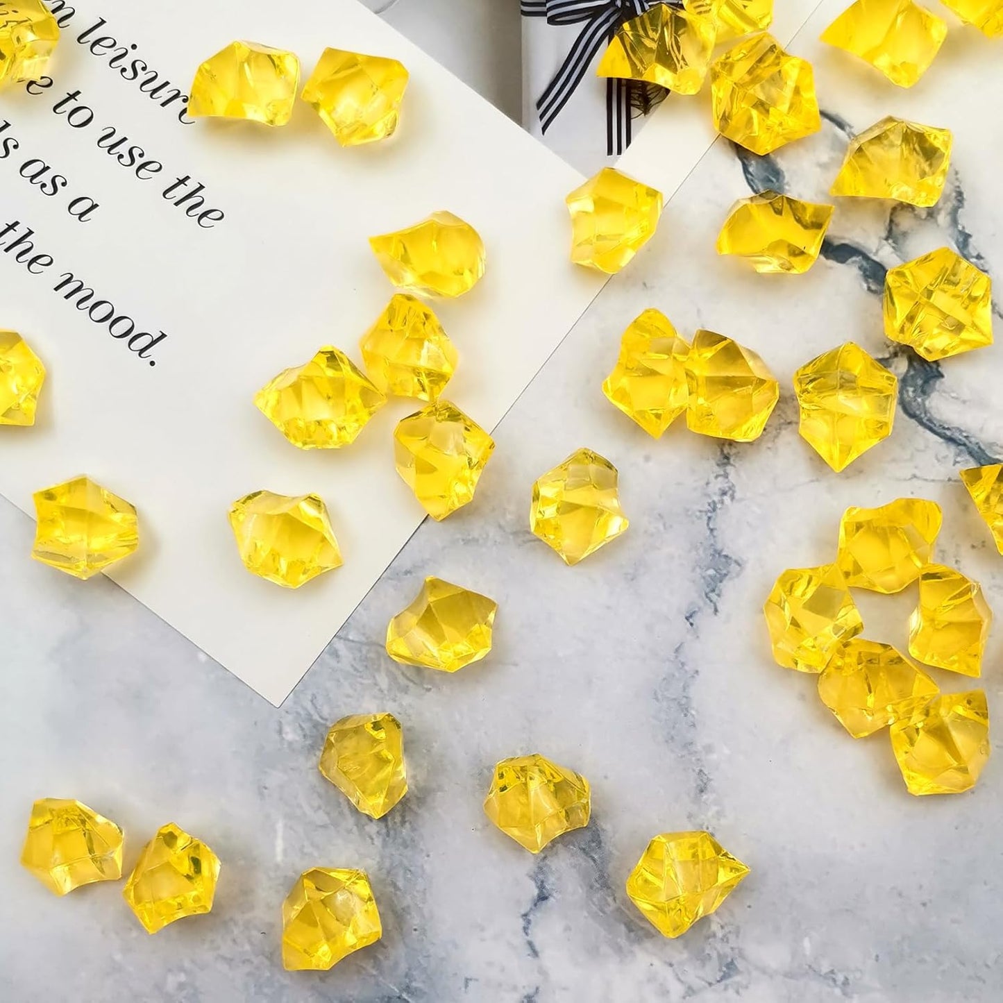 Yellow Vase Fillers for Home Decor, Fake Crushed Ice Cubes, Vase Fillers, 150 pcs Reusable Fake ice Cubes for Photography Accessories Props Decoration for Wedding