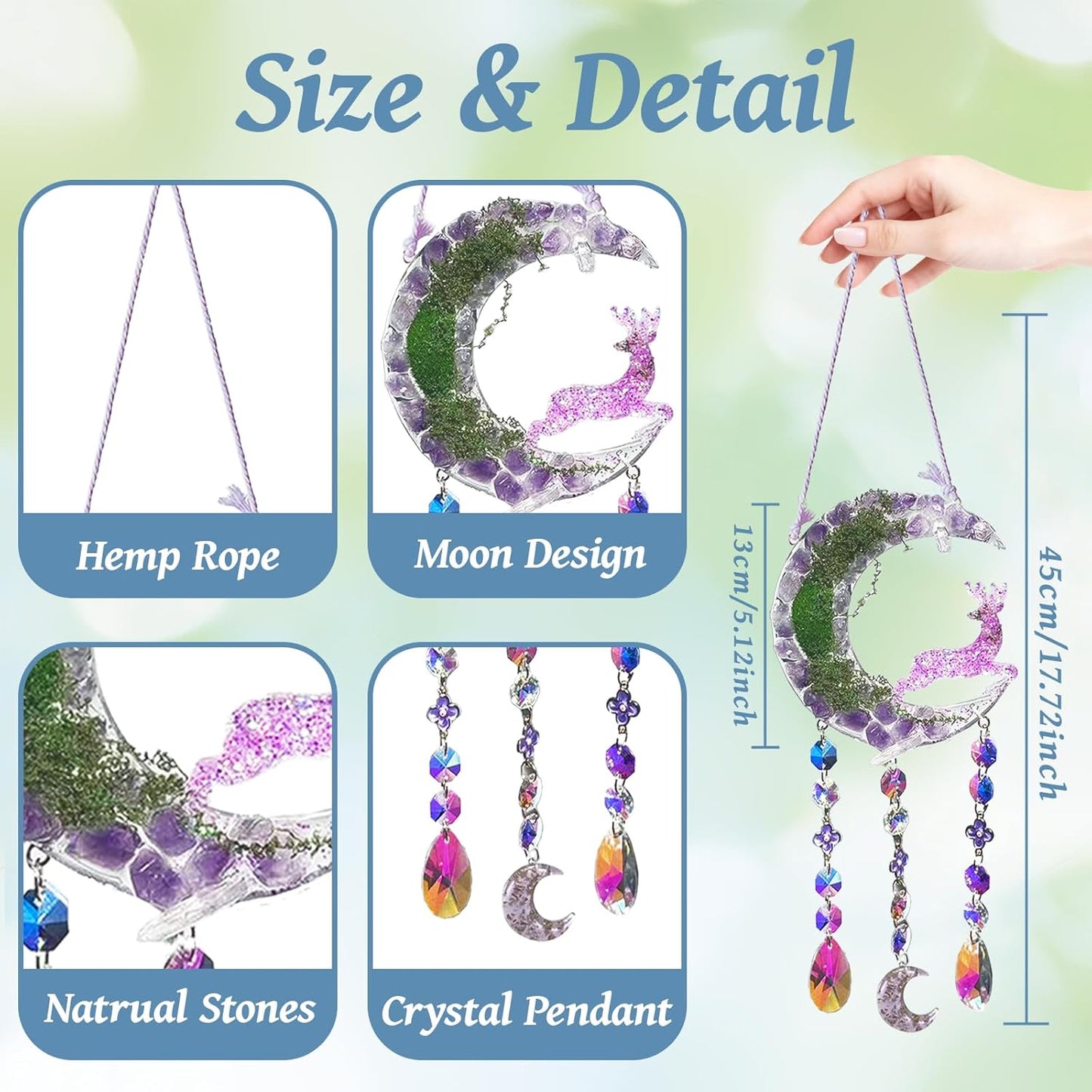 TUOKING Crystal Suncatchers for Window Purple Deer Dreamy Crystal Natural Stone Sun Catchers Rainbow Maker Ornament Gift Home Garden Decoration