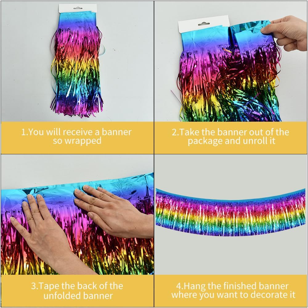 BEISHIDA 3 Packs Metallic Foil Fringe Garland Dark Rainbow Wall Hanging Tinsel Fringe Banners for Halloween Car Floats Bridal Shower Wedding Birthday Easter Graduation Holiday Party Decoration(30 Feet