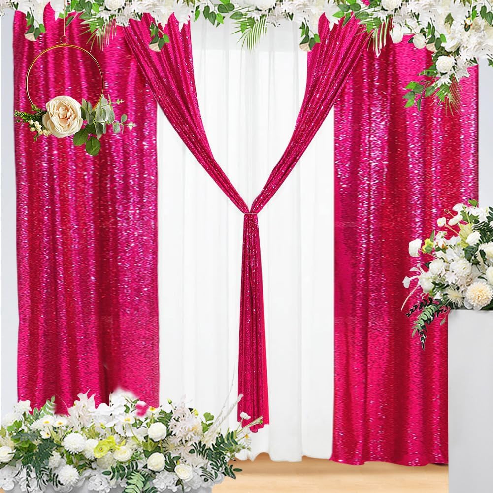 Eternal Beauty Sequin Backdrop Curtains, 2x8 Ft-2 Panels Hot Pink Back Drop for Shimmer Photography Party Wedding Birthday Decor