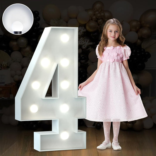 Marquee Numbers 3 Feet Tall Big Light Up Numbers 4 Year Old 14th 40th Birthday Decorations Girl Boy Women Men White Anniversary Party Decor Large Cardboard Prop Backdrop Sign 4