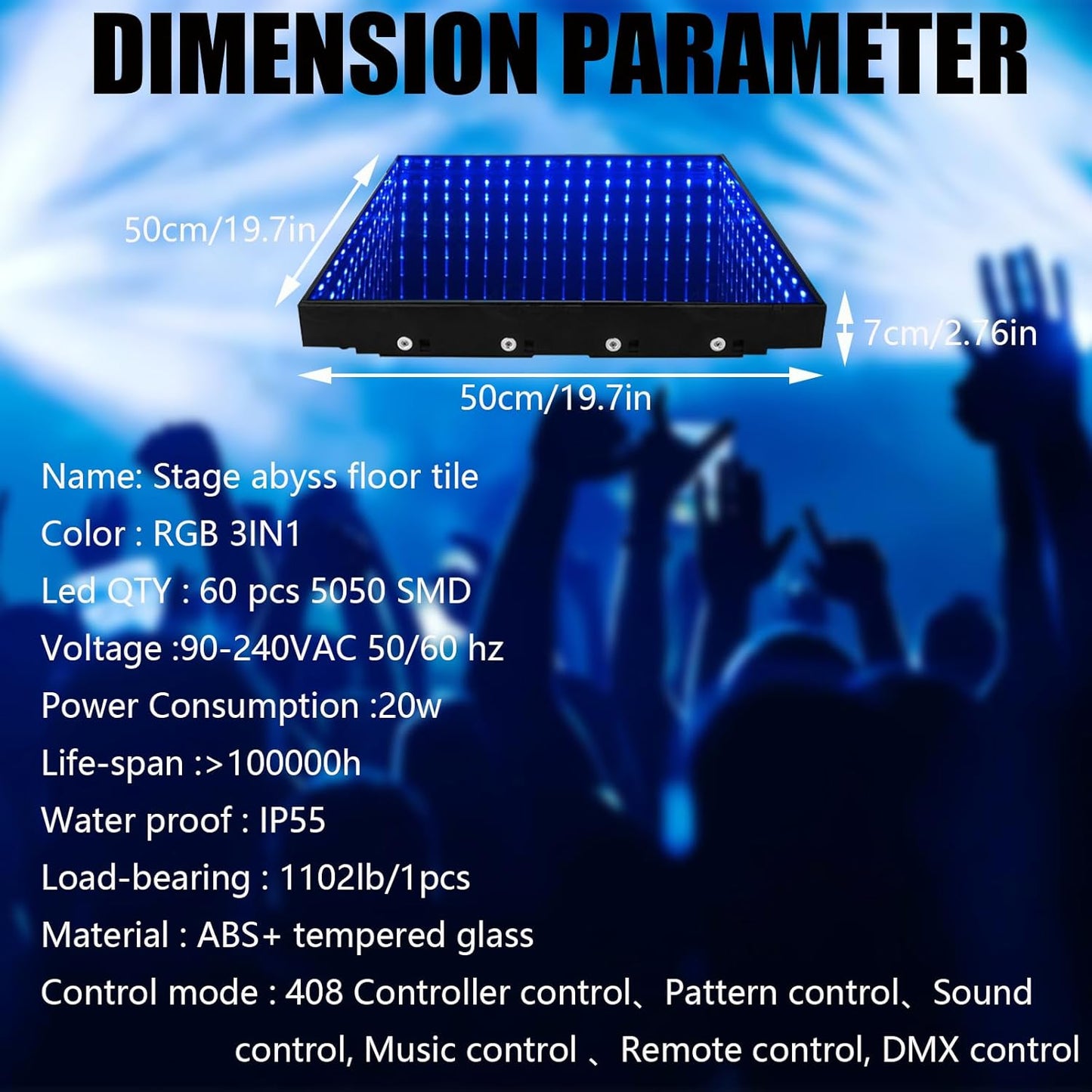 Dance Floor Stage Lights Tempered Glass Infinity Mirror Panel 3D Effect Led Dance Floor for Wedding Party Customizable (3D-Magnetic, 64PCS(13.1fFTX13.1FT))