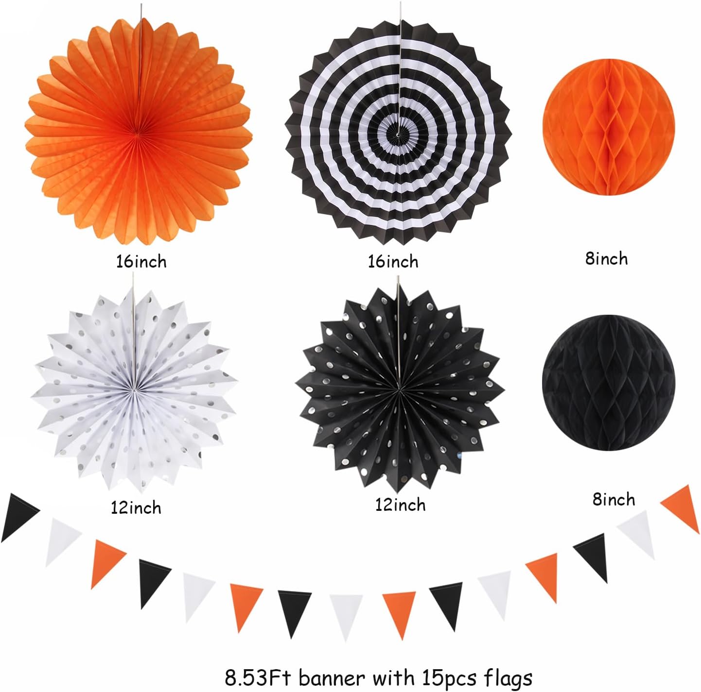Orange-Black White Party-Decorations Paper-Flowers Lanterns - 20PCS Halloween Tissue Pom Poms Streamers Fans Honeycomb, Vintage Baby Shower Birthday Retro Bachelorette Hanging Supplies Decor Burgleda