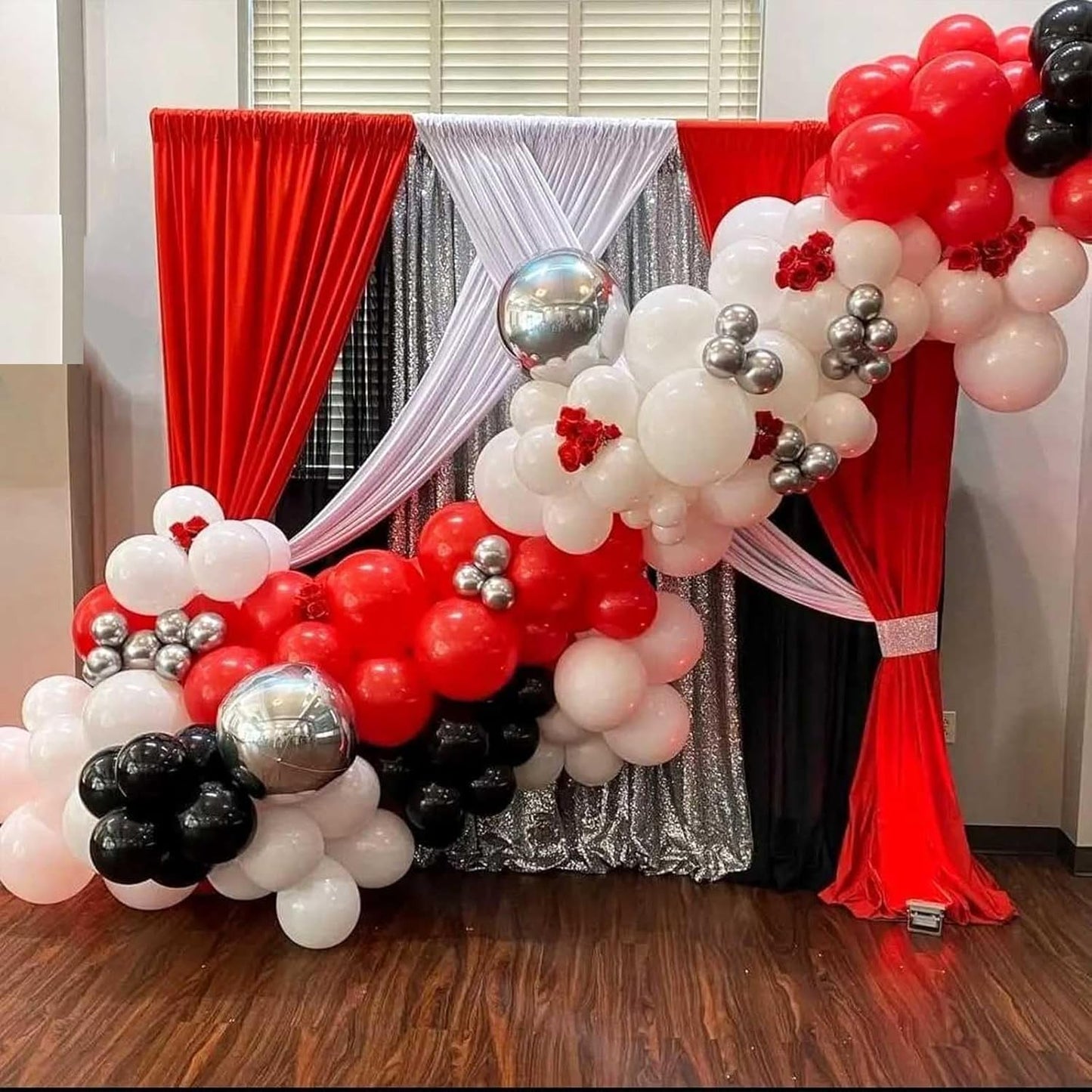 Black Red Balloons, 12 Inch Black Red White and Silver Latex Balloons with Confetti Balloon Party Decoration for Cartoon Birthday Race Car Game Theme Graduation Halloween Party Supplies