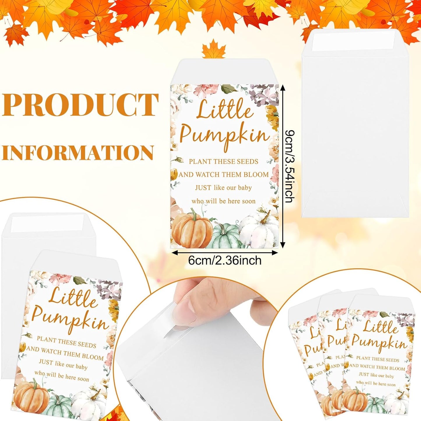 Ctosree 50 Sets Fall Baby Shower Seed Packet for Guests a Little Pumpkin is on The Way Gifts Include Self Adhesive Seed Packets Flowerpot Thank You Tags Organza Gift Bags for Baby Shower Party Favors