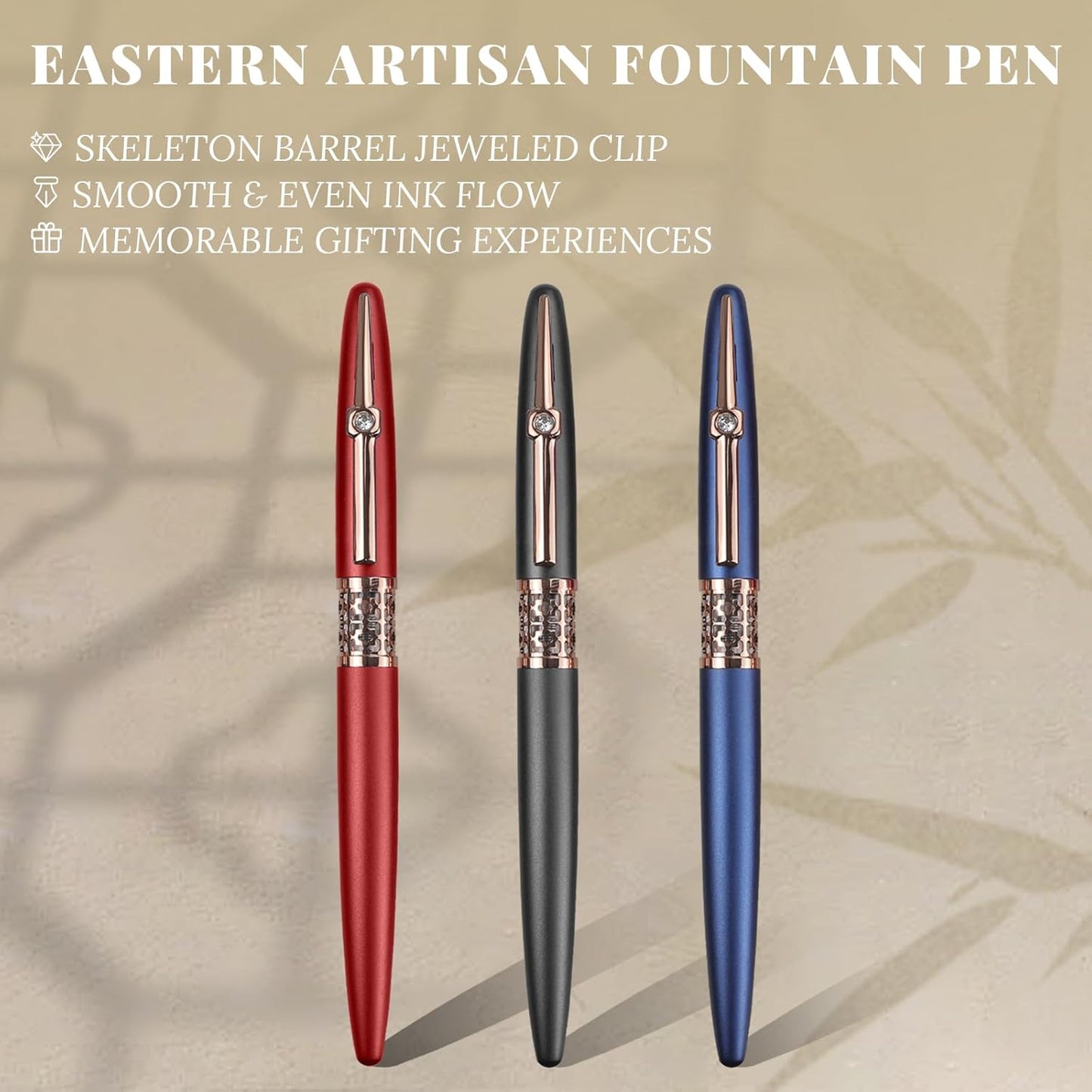 YUNCHUN Refillable Fountain Pen Fine Nib, Fancy Ink Pen with 5 Black & 5 Blue Ink Refills Cartridges, Cool Ink Pens for Writing, Business Metal, Best Gift Set for Men & Women, Red