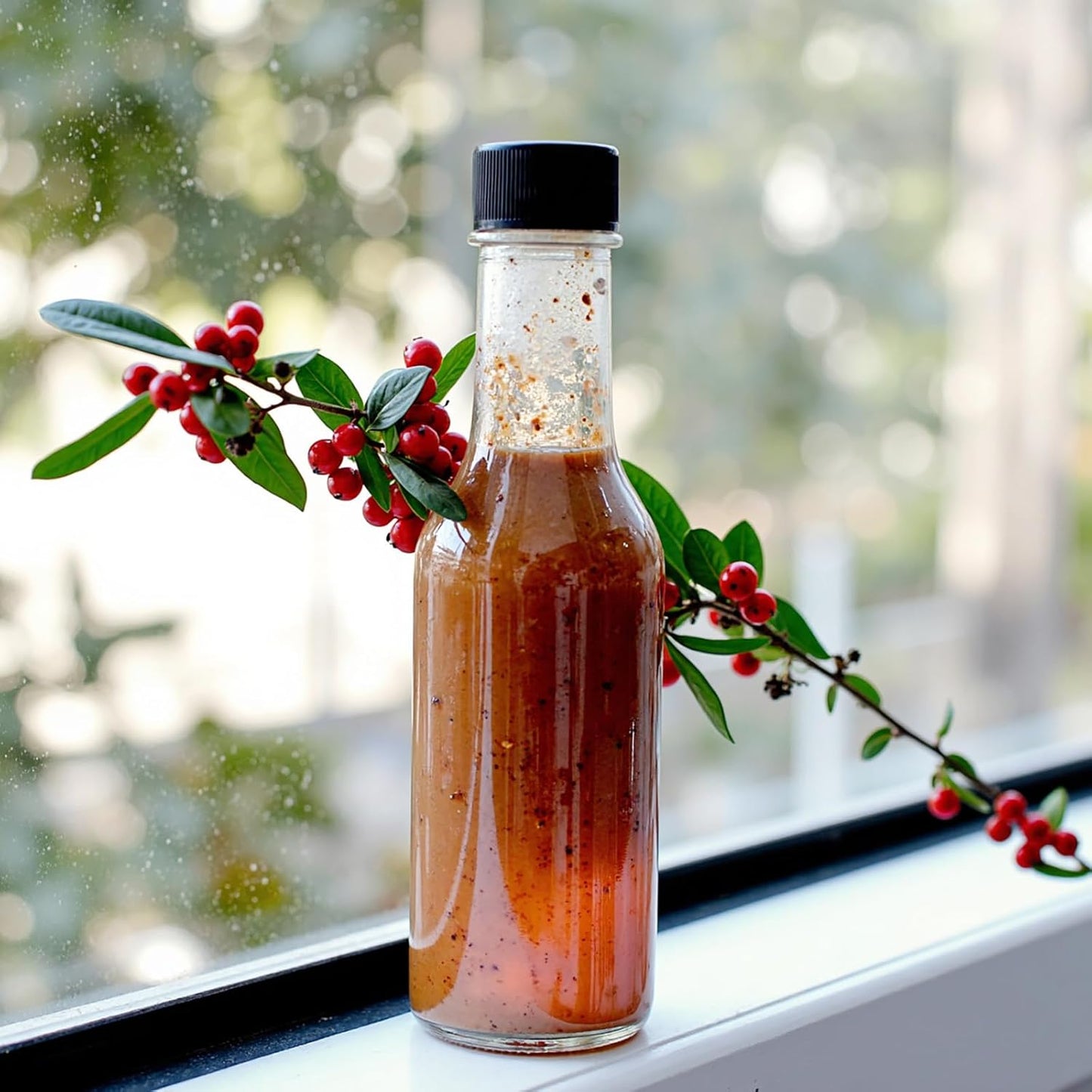 Ahhute Sauce Bottles, 5oz Small Olive Oil Bottles with Shrink Capsules, Mini Vanilla Wine Bottle for Wedding Favors Gifts, Glass Hot Sauce Bottles w/Black Caps and Silicone Funnel, Set of 24