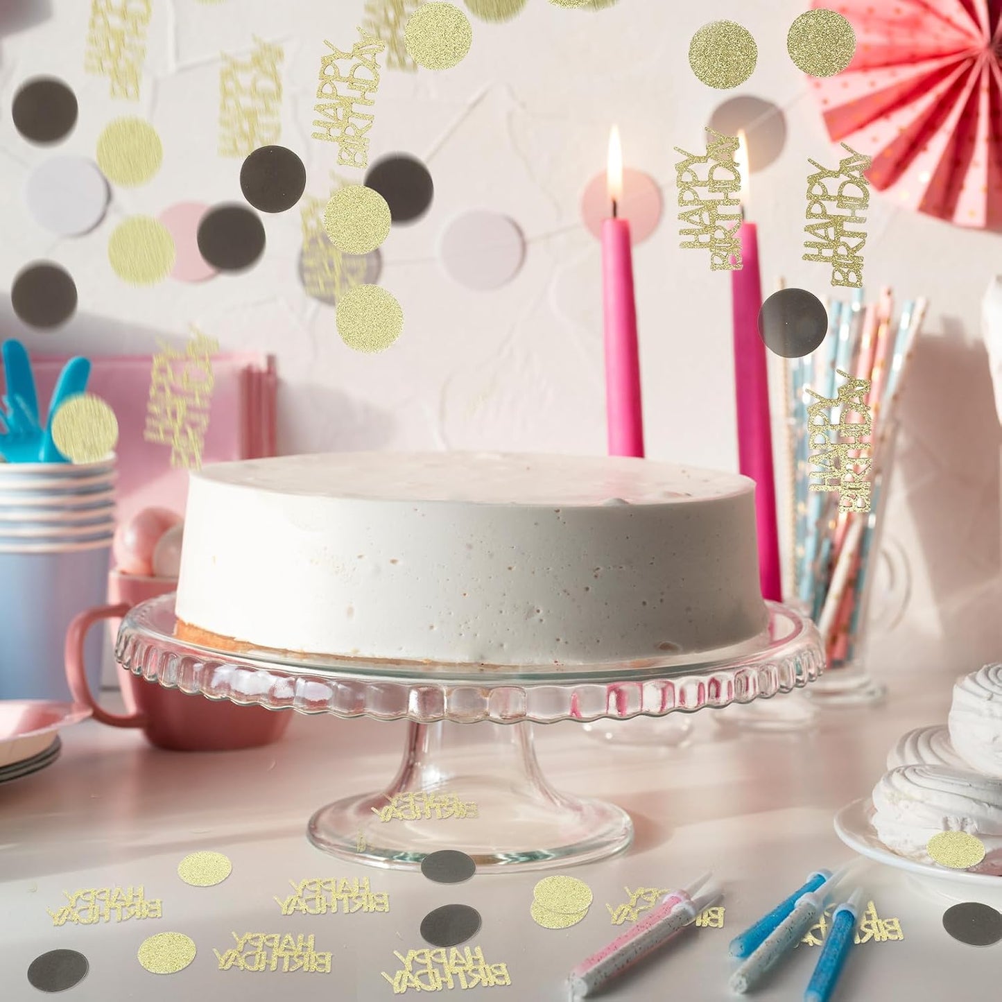 200Pcs Happy Birthday Confetti, Gold Black Birthday Confetti for Table, Metallic Foil Balloon Confettis Scatter Decoration for Party DIY Art Craft