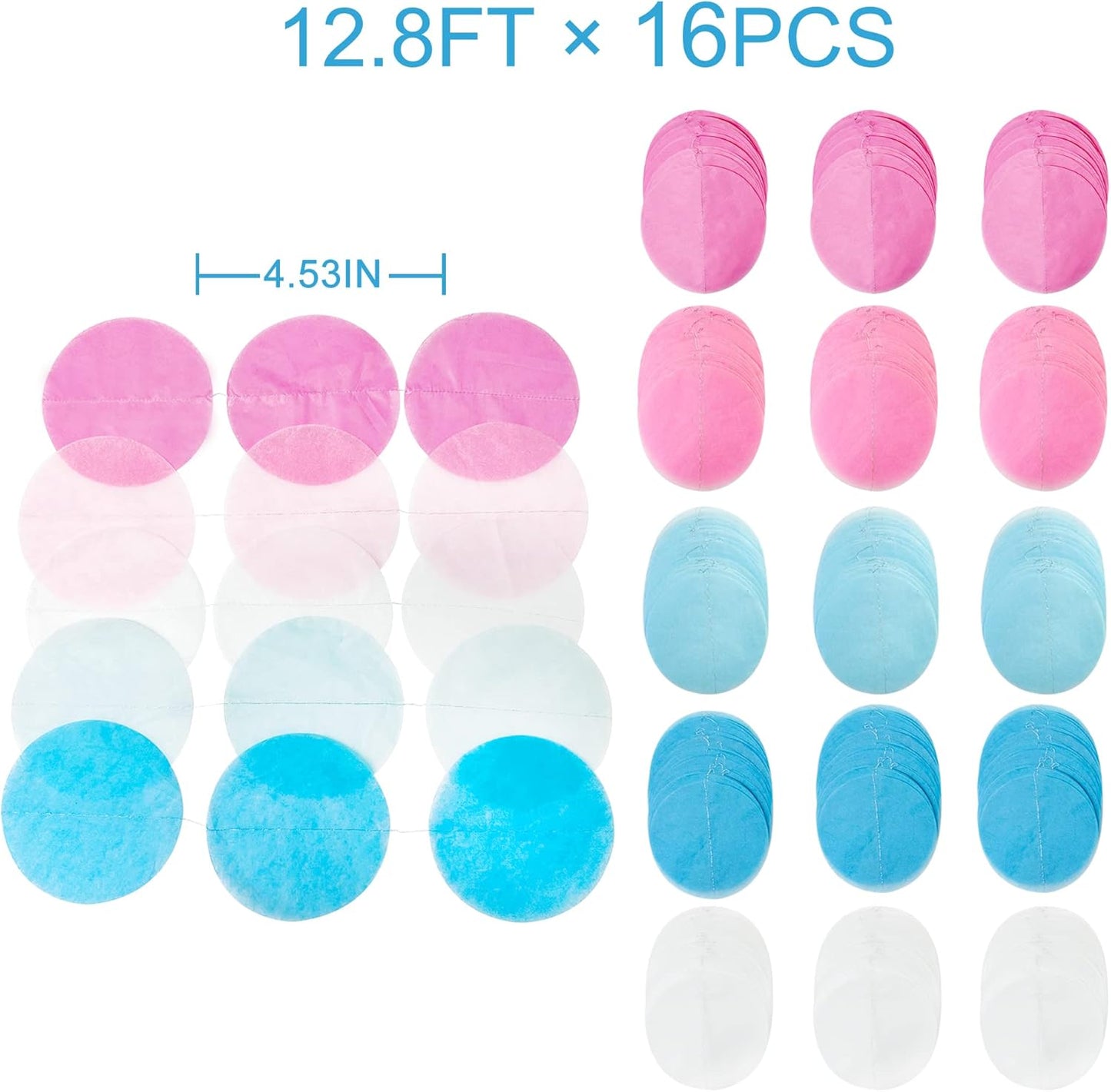 205 Ft Gender Reveal Party Decorations Ombre Pink and Blue Big Circle Dot Backdrop Garland Tissue Paper Polka Dot Hanging Curtain Streamer for He or She Boy or Girl Baby Shower Birthday Party Supplies