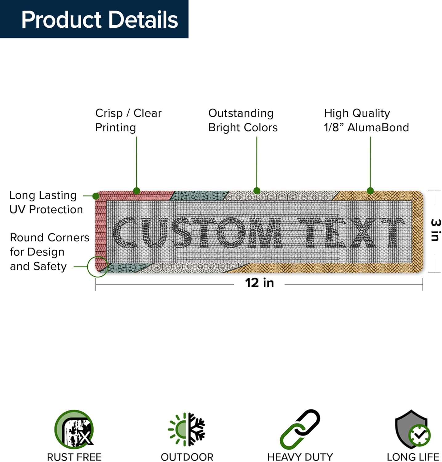 Custom Sign, Custom Street Sign, 11 Font Colors, 13 Font Styles, 4 Hole Options, 22 Sizes, 3x12 Inches, Rust Free DiBound, Fade Resistant, Made in USA by My Sign Center (Fauxsaic 2)