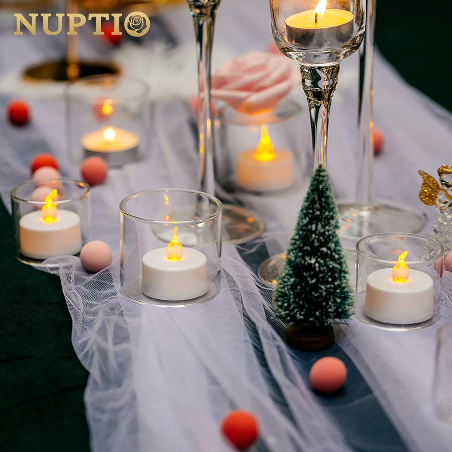 NUPTIO Clear Tealight Candle Holders: Set of 12 Glass Votive Holders - Small Floating Candleholder for Wedding Birthday Holiday Table Centerpieces Decoration (2.24 x 1.97 inch)