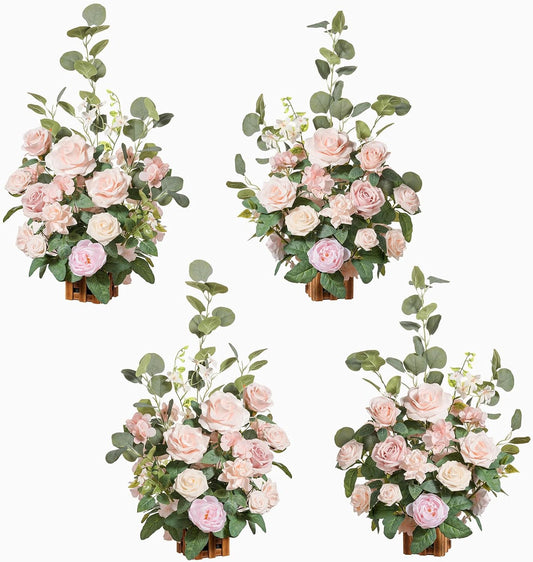 Ling's Moment 17.5" Tall Standing Artificial Flowers Arrangements 4 pcs Wedding Aisle Runner Chair Decorations Blush & Pink Centerpieces for Ceremony Reception Rose Floral Party Outdoor