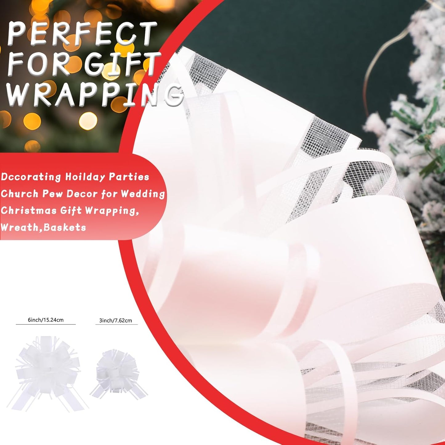 40 Pieces 6 Inches and 3 Inches Pull Bow Wrapping Pull Bow Ribbon Pull Bows for Wedding Baskets,Large Bows for Presents. (White)