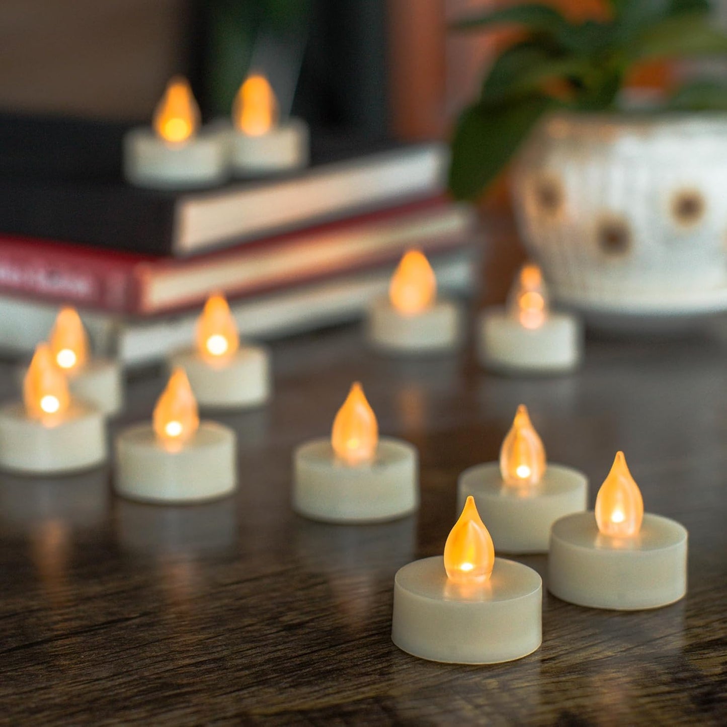 12 Battery Operated Flameless LED Tea Lights with Timer Realistic Flickering Electric Tealight Votive Candles Set Bulk Baptism Wedding Party Decoration Kitchen Home Decor Centerpieces Batteries Incl.