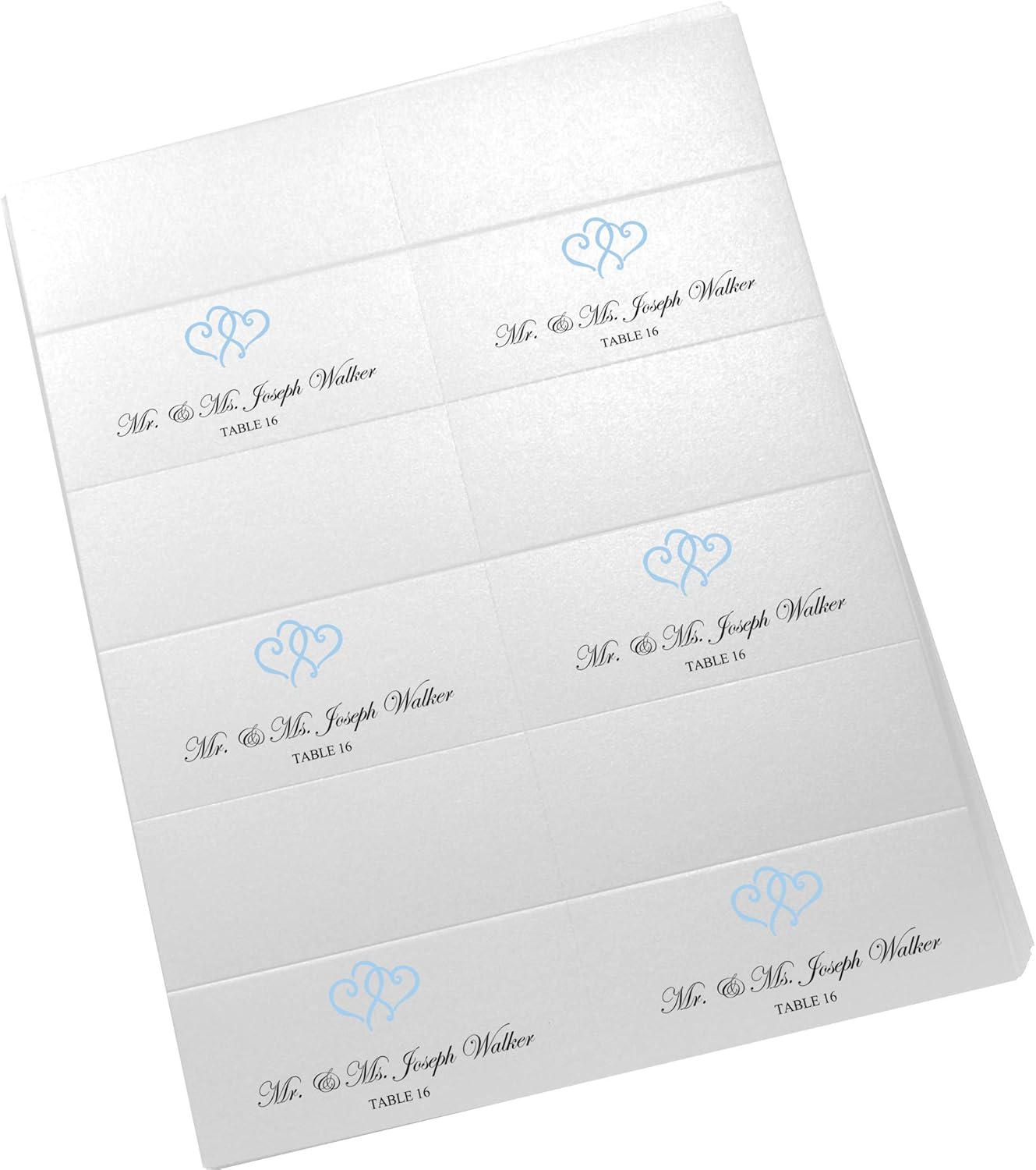 Linked Hearts Printable Place Cards, Light Blue (Choose Color), Set of 60 (10 Sheets), Laser & Inkjet Printers - Wedding, Party, Dinner, and Special Events - Made in the USA