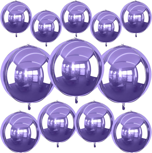 12Pcs Light Purple Round Foil Balloons, 22" 15" 10" 4D Helium Sphere Mylar Balloon, Metallic Purple Foil Balloon for Birthday Graduation Wedding Anniversary New Year Eve Disco Prom Party Decorations