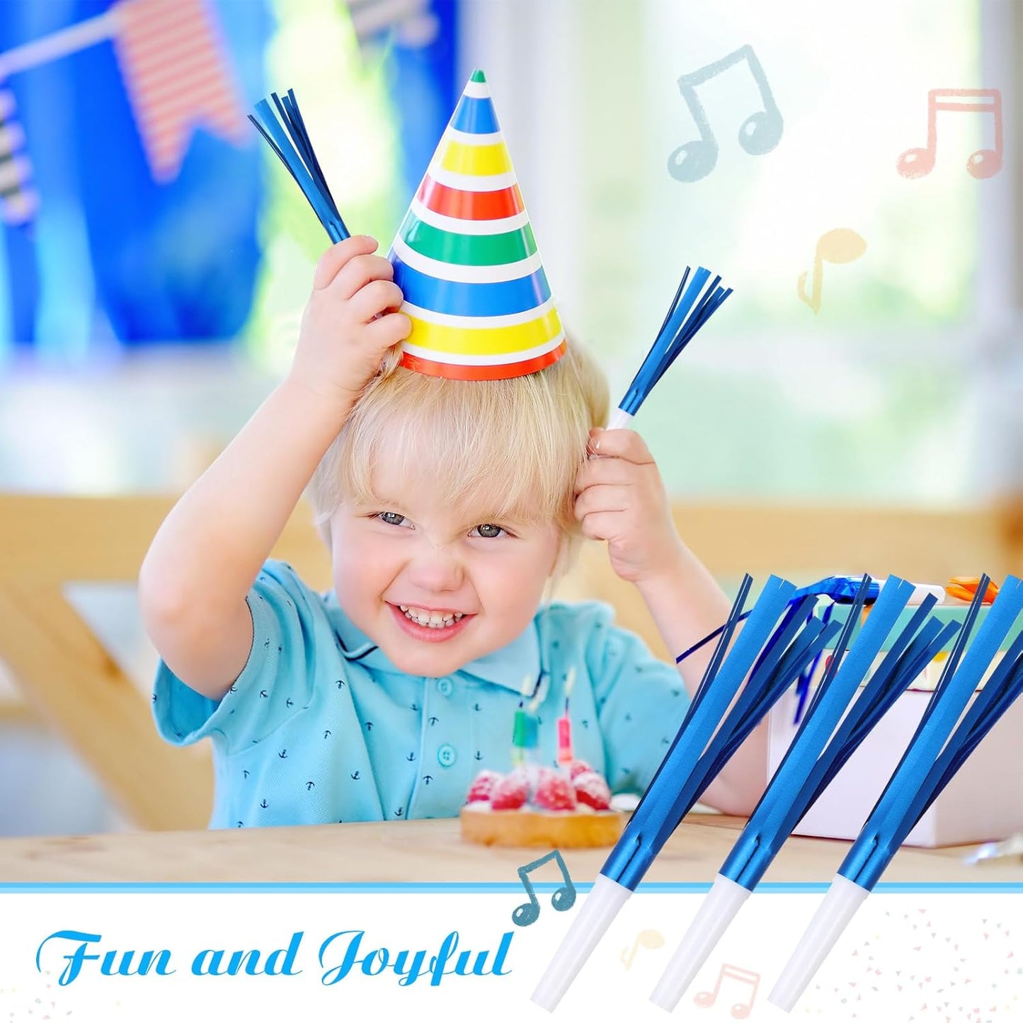 Metallic Fringed Noise Makers, for Noise Makers Party Favors, New Year Party, Baby Shower, Kids Birthday, 24 Pcs, Blue