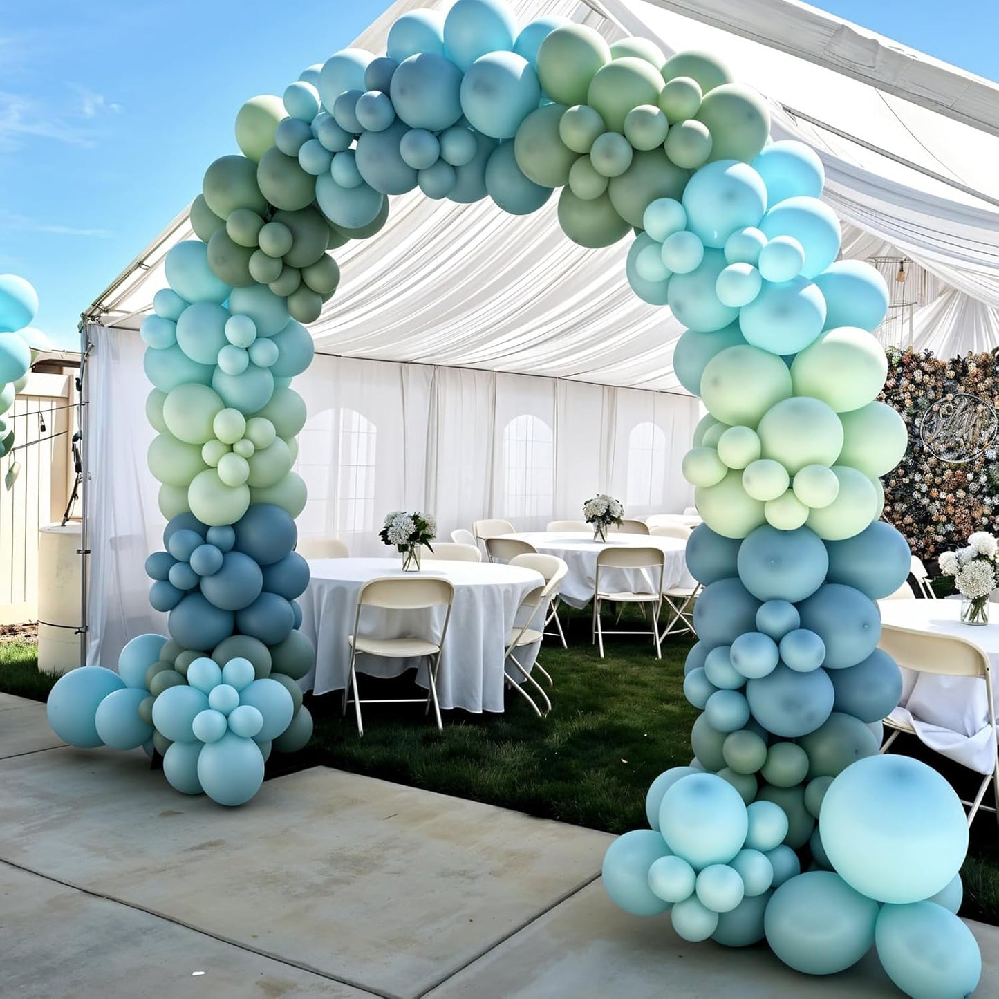 Sage Green Blue Balloons, 50pcs Dusty Green Blue Balloons, Double Stuffed Cream Balloon Champagne Gold Balloon For Birthday Baby Shower Party Wedding Bridal Shower Bachelorette Engagement Decorations