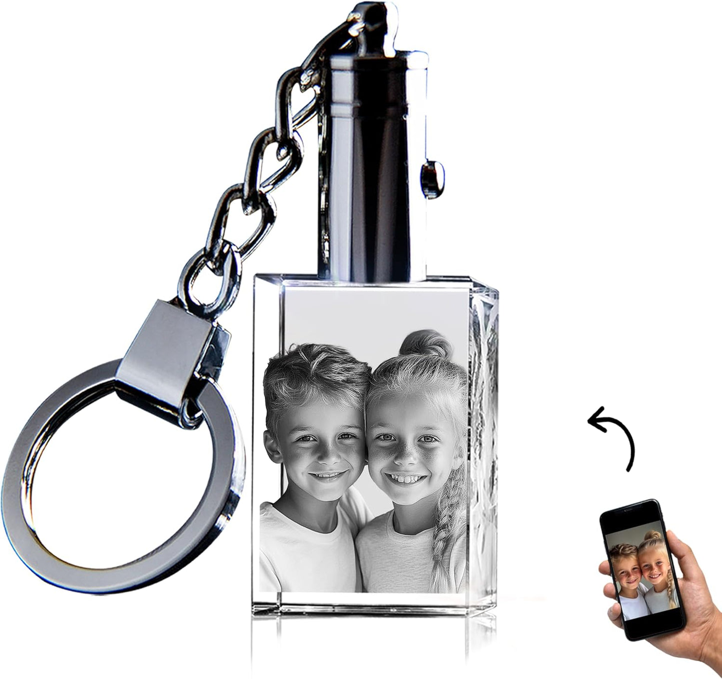 3D innovation Personalized Crystal Keychain Photo with LED Light Custom Laser Etched Key Chain, Valentines Gifts Keepsake