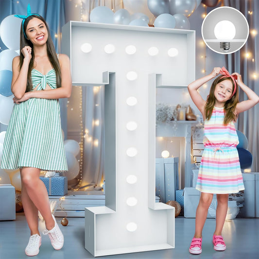 4FT Marquee Light Up Letters - Cool White Light Up Letters T with Fixed Water Bag, Party Decoration Large Marquee Light Up Letters can Be Used for Wedding Decoration, Birthday Party Decoration