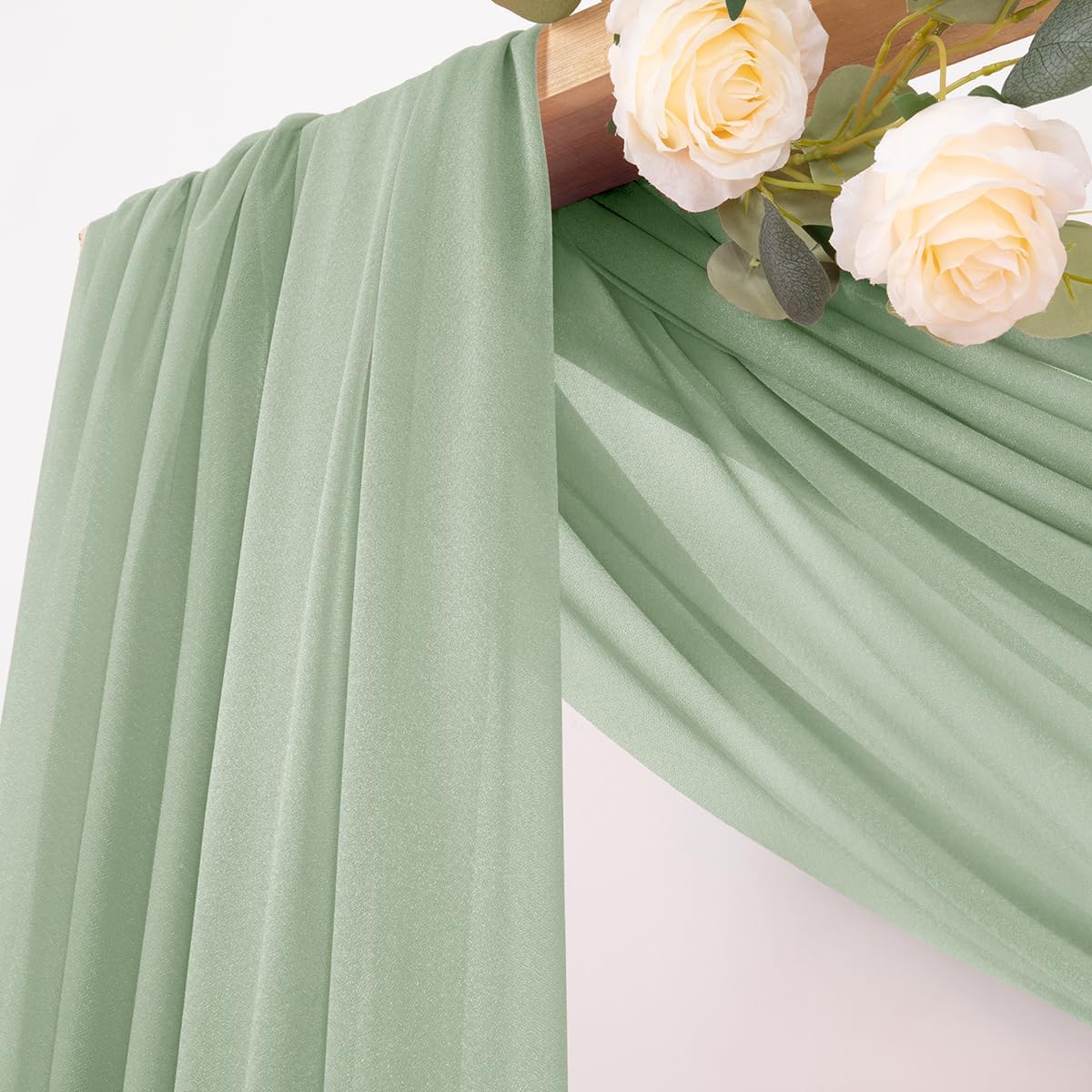 MLMC Sage Green Wedding Arch Draping Fabric 1 Panel 29" x 20 FT Extra Long Gauze Drapes Sheer Backdrop Curtains 6.6 Yards Outdoor Drapery Panels for Wedding Ceremony Party Ceiling Decoration
