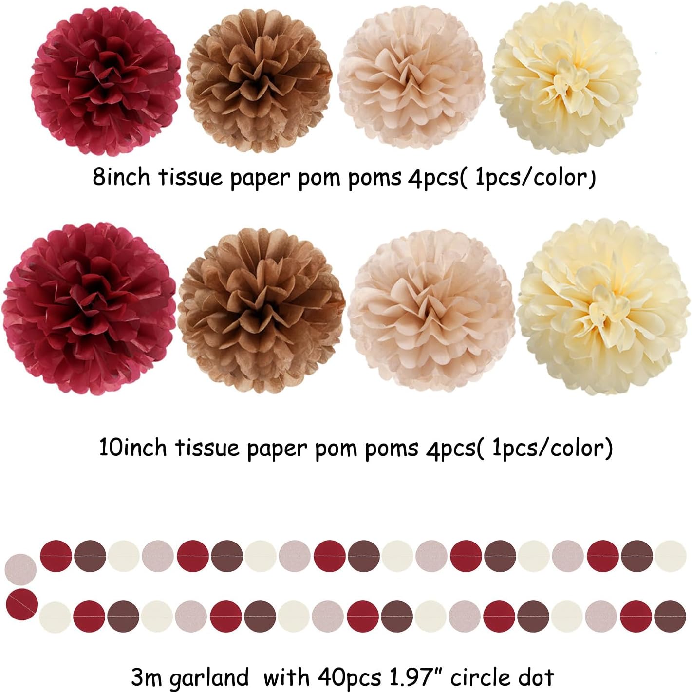 Brown Burgundy Champagne-Gold Party-Decorations - 30pcs Rustic Boho Wedding Tissue Pom-Poms Streamers ,Fall Autumn Tassel Garland Banner,Birthday Baby Bridal Shower Engagement Decor Lasting Surprise