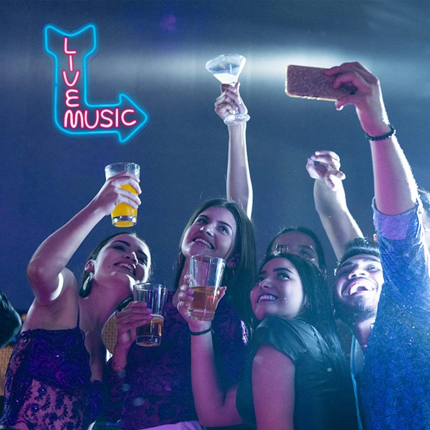 Live Music Neon Signs for Wall Decor LED Word Light Sign Pink Blue Neon Light Up Letters Sign for Bedroom Music Studio Rec Room Game Party Decor