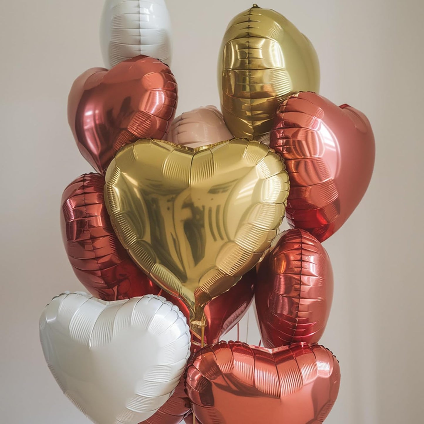 Red Gold Heart Balloons, 18 Inch Red White Champagne Gold Heart Shape Balloon, 12PCS White Helium Foil Love Balloon for Birthday Baby Shower Engagement Wedding Party Decoration