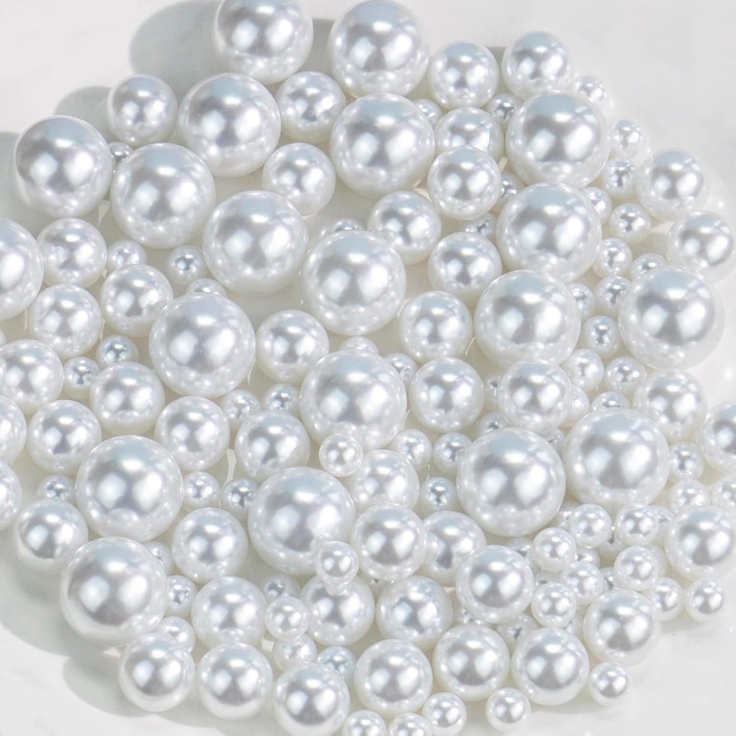 150Pcs White Polished No Hole Faux Pearl Beads for Vase Filling Decorations, Plastic Pearls Vase Fillers, Table Scatters, Wedding Centerpiece, Home Decor, 8/14/20 mm