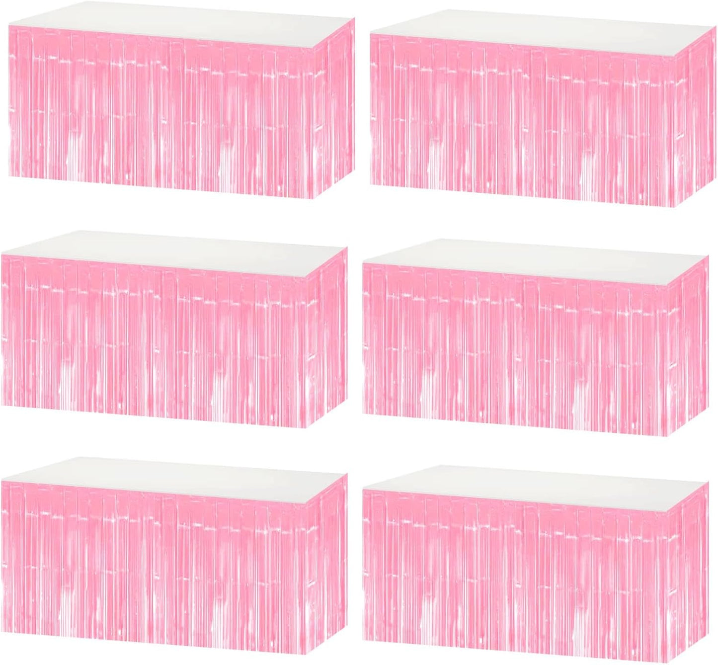 6 Pack 29x108 Inch Metallic Foil Fringe Tinsel Table Skirts Banner for Rectangle Tables Streamer Garland Curtains Backdrop for Birthday, Parade Floats, Valentine's Day Party Decoration(Macaron Pink)